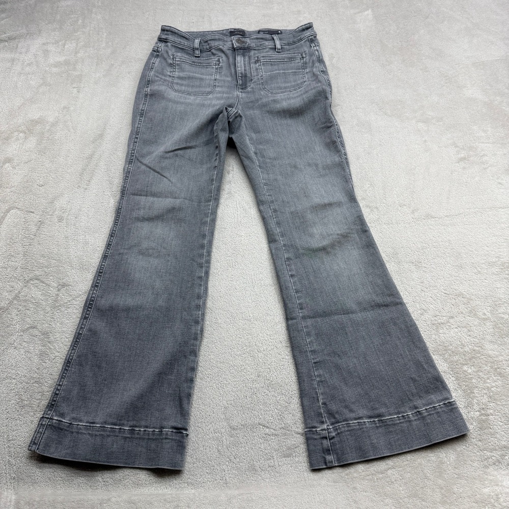 J. Jill Flare Jeans Women 8P Grey Hi Rise Stretch Patch Pocket Retro Boho Denim